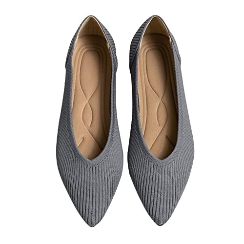 Image of TINGRISE Women's Flats Shoes Pointed Toe Knit Ballet Comfortable Dressy Slip On Flat