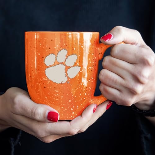 Image of Rico Industries NCAA Clemson Tigers Orange Personalized 16 oz Team Color Laser Engraved Speckled Ceramic Coffee Mug