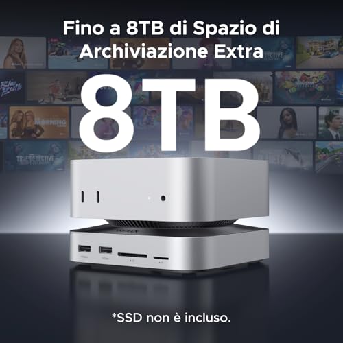 Docking Station Compatibile con Mac Mini M4 e M4 Pro Dock Station 10 in 1 Hub USB C con Alloggiamento M.2 NVME SSD Lettore di Schede SD TF 7 Porte USB 10Gbps 5Gbps - Hub USB - Immagine 3