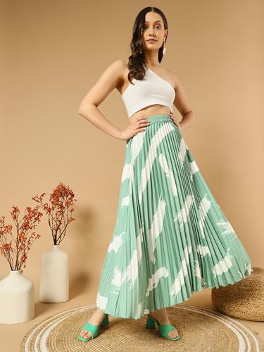 Image of ZWERLON | Effortlessly and Beautiful Floral | Floral Pleated Maxi Skirts for Women | Perfect Long Sleeve, Elastic Waist