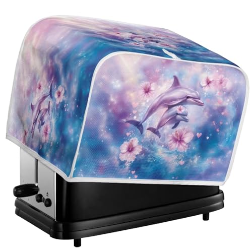 Image of Talayituse Dolphin Hibiscus Print 2 Slice Toaster Covers Dust Protection Bread Maker Covers Toaster Oven Cloth Cover Kitchen Accessories Washable Appliance Cover, S