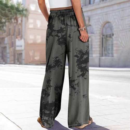 Boho Palazzo Pants for Women with Pockets Wide Leg Elastic High Waist Culottes Loose Lounge Trousers Long Dressy Bottoms2