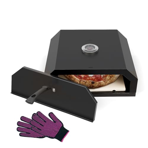 PAXLINSEN 12-Zoll-Pizzaofen mit Griff und einem Paar Handschuhen, tragbares Pizzaofen-Zubehör, inklusive Pizzastein und Thermometer, geeignet Garten Terrasse, Hinterhof, Camping