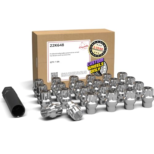 Image of Wheel Accessories Parts 24 Pcs M14x1.50 Thread OE ET Bulge Acorn (Extra Thread) 1.36 inch Long Spline Lug Nuts Chrome Truck Spline Hex Fits Silverado 1500 | Ford F-150 |Toyota Tacoma Tundra