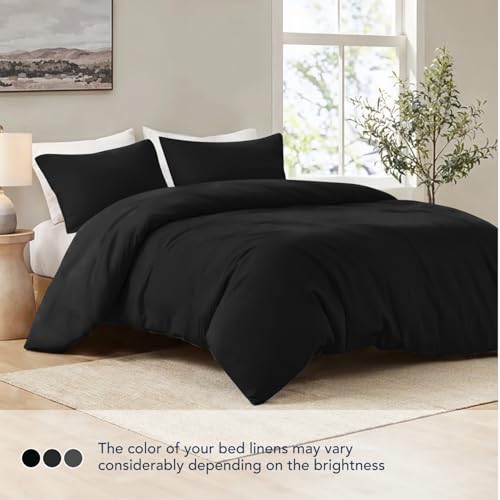 Dreamzie - Housse de Couette z 2 Taie Oreiller - Czarny - Parure de Lit Adulte en 100% mikrofibra - Certifié sans Produits Chimiques (Oeko TEX) 200x200cm + 2 x Taies Oreiller 50x70cm