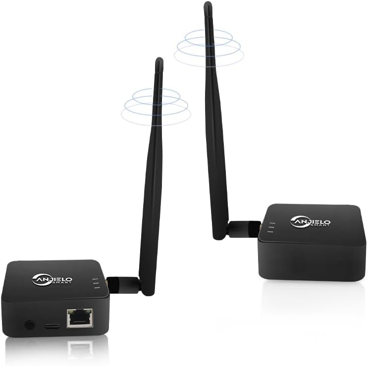 2,4 GHz Outdoor WLAN-Bridge Punkt-zu-Punkt (P2P) für 1 km Reichweite – Hochgewinn-Antenne, USB Typ-C, 2X RJ45 Ethernet-Ports (2er-Pack) (Schwarz)