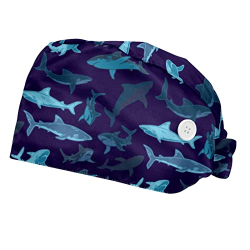Casquettes de travail respirantes à motif requins : lot de 2 chapeaux bouffants JDEZ