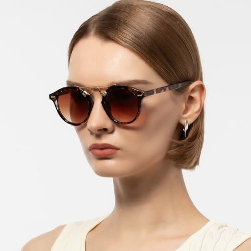 Women's Sunglasses, Round Retro Double-Bridge Trendy Fashion Shades UV Protection3