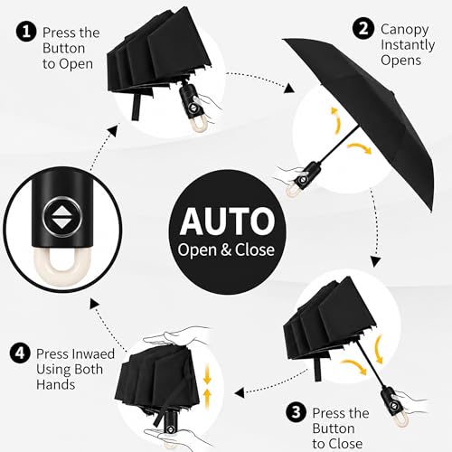 Image of AYSIS UV Umbrella with Novelty Clip Handle, Travel Umbrellas for Rain and Sun Windproof Compact, Automatic Open Close, 8 Ribs, Portable Umbrella for Men and Women
