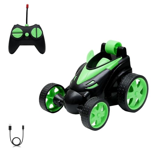 Image of The Flyers Bay DB2060 Rechargeable 360 Rotating & Rolling Small Stunt Car Toy with USB Cable & Remote Controller | Red Color, Power Source: Lithium Battery in Car (Included) (Green)