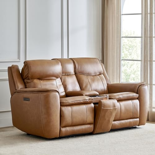 Image of Home Centre | Potsdam Half Leather 2-Seater Zero Gravity Electric Recliner | Recliner Sofa for Living Room | Solid Wood | Tan | 1 Year Warranty