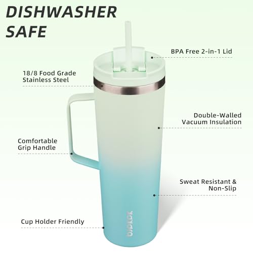 Image of BJPKPK 30oz Insulated Tumbler with Handle, Lid & Straw, Stainless Steel