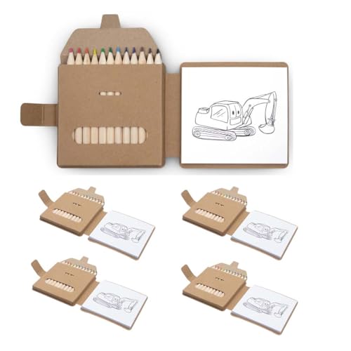 WPRO Malset Kinder 4er Set Theo - 12 Buntstifte & 40 Ausmalblätter im Recyclingkarton | Reiseset, Mitgebsel, kompakt, nachhaltig, für Mädchen & Jungen