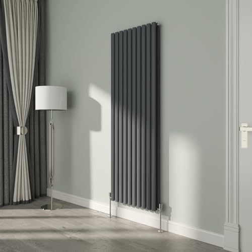 Image of NRG Modern Vertical 1800x590 Designer Radiator Anthracite Oval Column Double Panel Bathroom Central Heating