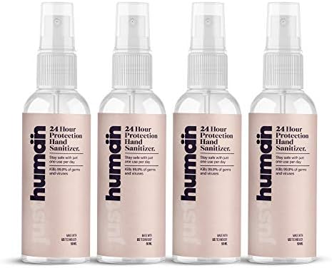 Justhuman 24 Hour Protection Hand Sanitizer spray- 99.99% Effective Against Germs -70% Alcohol, Made with USA Technology, Protective Bionic Shield, Skin Friendly & Safe for Kids(Pack of 4, 50 ml)