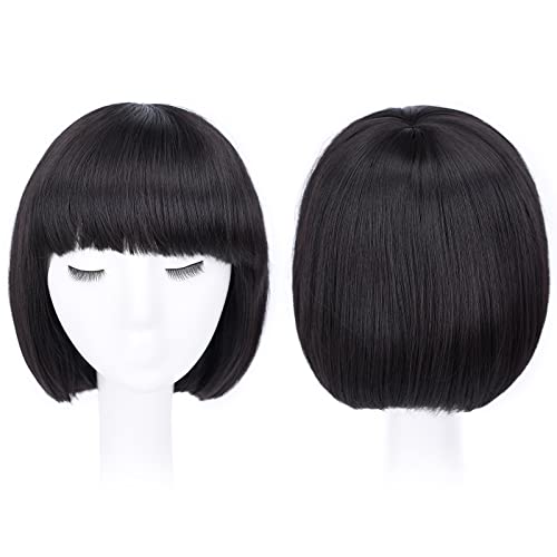 HSPJHTM Bob Wigs With Thick bangs 10" Black Hair Wig Daily,Halloween