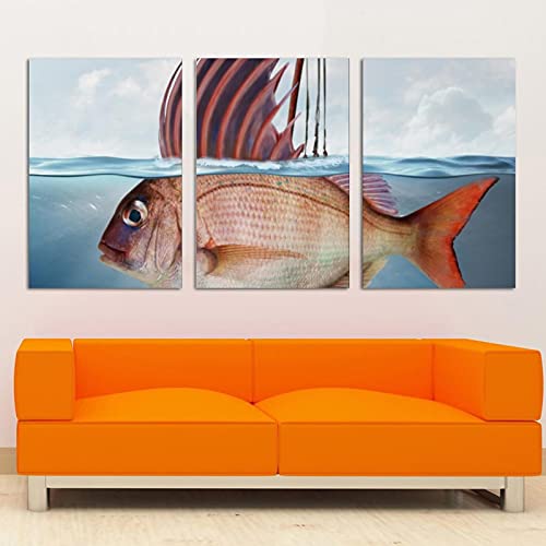 Art manipulation poisson voile mer triptyque imprimé encadré - 4