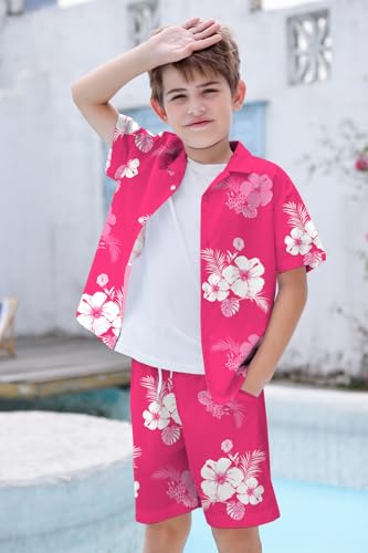 Image of Cromoncent Boy and Men Hawaiian Outfits Short Sleeve Shirts and Shorts Hawaiian Suits Beach Tropical 2 Pcs Vacation Sets