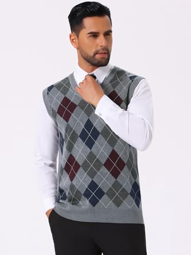 Men's Casual Knit Sleeveless V-Neck Plaid Argyle Sweater Vest4