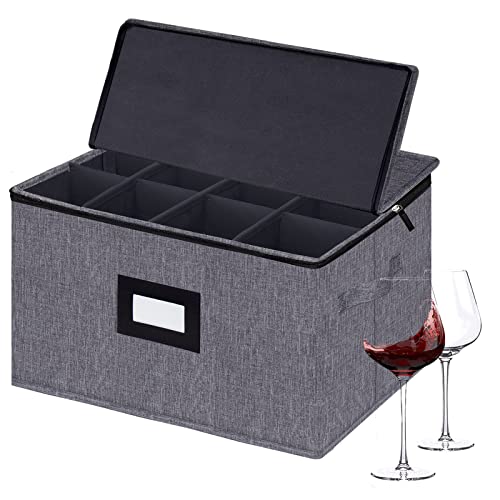 Veronly Wine Glass Storage Boxes, Stemware Storage Cases With Divider - China Storage Containers Hard Shell With Lids Holds 12 Wine Glass Or Crystal Glassware Storage Containers, Stackable With Label Window For Transport ,Protection,Moving (Dark Grey) #TOP4