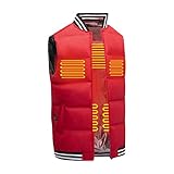QYEURFOF Beheizte Weste, USB-elektrische Heizjacke, intelligente Heizung, Thermokleidung, Herren, ärmellose Outdoor-Weste, Wanderweste(Red,S)