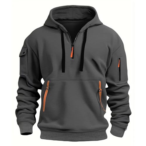 LBL Mens Hoodies Casual Pullover Hooded Sweatshirt Long Sleeve Quarter Zip Hoody Tops With Kangaroo Pocket APH055 Dark Grey L