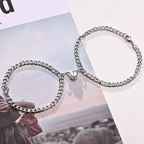 TempBeau Couple Bracelet Silver Curb Friendship Curb Bracelets 2 Pieces 18cm 21cm Him and Her Partner Chunky Bracelet Jewelry Gift for Couple Partner Family Best Friend