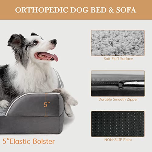 Comfort Expression Orthopedic Dog Bed for Extra Large Dogs 42x30 Inch, Waterproof Egg Crate Foam XL Pet Bed with Removable Bolsters, Dog Couch with Washable Cover & Non-Slip Bottom, Grey - Image 6