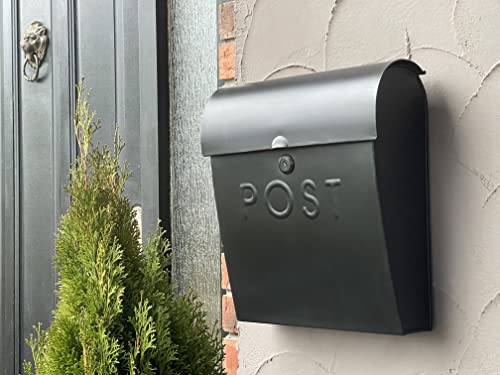 Image of NACH Locking Black Wall Mount Mailbox, Durable Euro Black Mailboxes for Outside, Features Pre Drilled Holes for Easy Installation, Waterproof & Rust-Resistant, 12 x 11.2 x 4.5 Inches