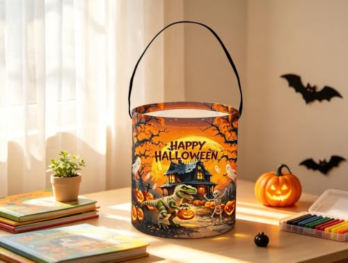 Image of Halloween Bucket for Trick or Treat Kids Halloween Pumpkin Bucket Halloween Candy Snack Baskets Pumpkin Halloween Party Decoration (Ghost Dinosaur)