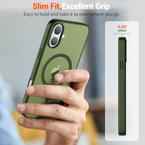 Image of SUPFINE Magnetic for iPhone 16 Plus Case (Compatible with MagSafe) (Military Grade Drop Protection) Slim Translucent Matte Shockproof with Anti-Fingerprint Phone Case,Cangling Green