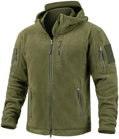 CARWORNIC Men’s Tactical Hooded Fleece Jackets Full-Zip Winter Warm Polar Military Outdoor Hiking Coat with Zipper Pockets