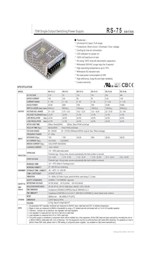 Alimentation à découpage RS-75-15 boîtier métallique de conversion électrique 75W