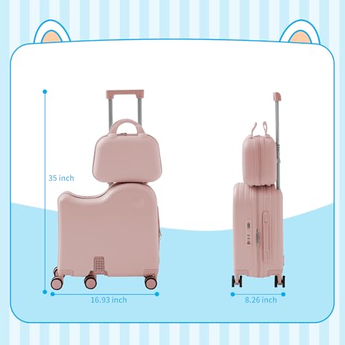 Ride-On 6- Wheel Luggage, with Portable Bag, Foldable Footrest, Adjustable Handle, TSA Lock, USB&Type-C Charging & Hidden Cup Holder for kids - Image 3