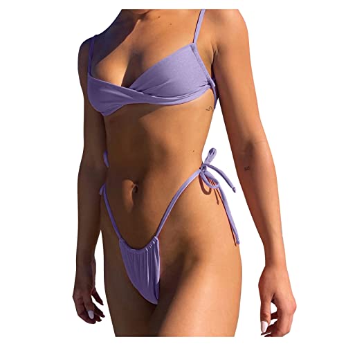 Bikini sexy et tankini imprimé croisé : maillot de bain galbant deux pièces violet