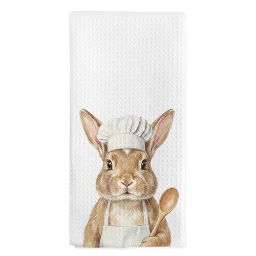 nvucamd Cute Bunny Rabbit Gifts Kitchen Towels, Funny Rabbit Gifts for Women Bunny Lovers, Funny Easter Bunnies Chef Hand Dish Tea Towels for Kitchen Decor, 16x24 Inch