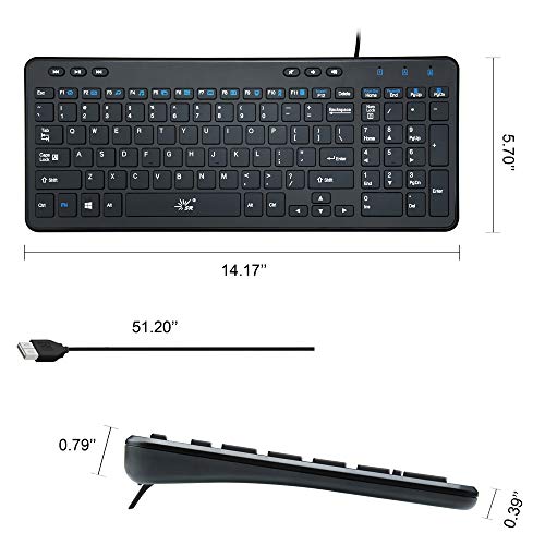 SR Keyboard Wired Thin Light 105 Keys USB Multimedia Full Size for Pc Computer Laptop