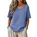 Ssuyeuri Linen Tops for Women Short Sleeve Round Neck Dressy Fashion Blouses 2026 Summer Casual Loose Fit Shirts Top Blue