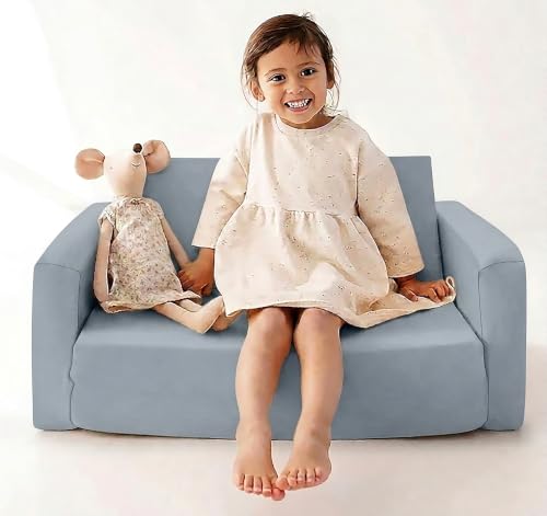 Image of Baby /Couch /Playmat /Three Layers of Folding Kids Sofa /Armchair Flip Open Plush Foldable Mini /Foldable Sofa Cum Bed Chair for 6-60 Months (Upto 5 Years Kids) (Blue Stone)