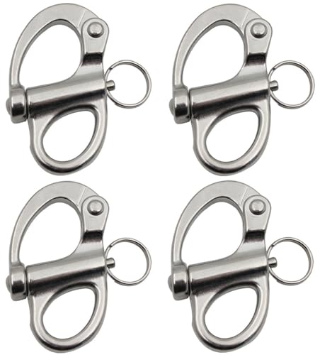 MerciL 4Pcs Swivel Eye Snap Shackle Quick Release Sailboat Rigging Shackle Marine 316 Stainless Steel Clip Fixed Bail Snap Shackle Quick Release Snap Hook for Bracelet, Sailboat (2inch), Silver