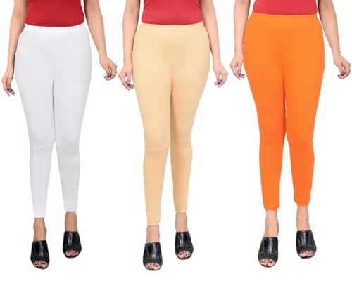 Image of Women Ankle Length Leggings Combo Multicolour Stretchable Cotton Yoga Gym Workout Pants Lyra Jeggings Casual Slim Fit
