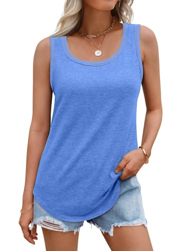 DUOEASE Top Femme 2025 Basic Col Rond Cotelee Debardeur ete Elegant Ample Hauts sans Manches-Bleu-M