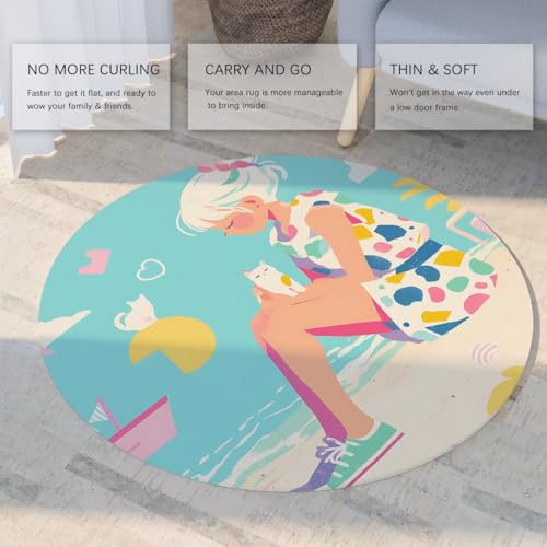 Tapis rond 120cm antidérapant pour protéger le sol des chats