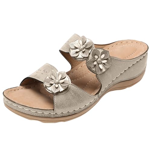 Women’s Flower Design Platform Sandals, Slip-On Beach Slides With Memory Foam Cushion, Breathable Lightweight Footwear2