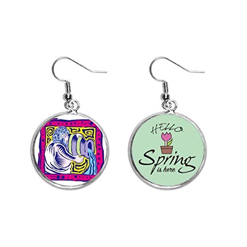 Pendientes de Acuario con grabado de cultura mexicana joyeria colgante de primavera