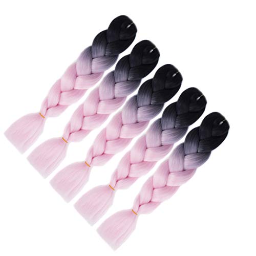 MSBELLE 5 Pcs 24 Inch Synthetic Braiding Hair Extensions Braiding Hair Ombre Jumbo Braids Hair for Black Women braiding hair Black to Pink