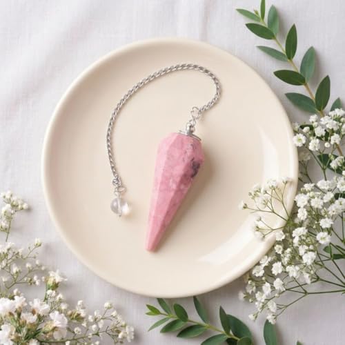 Image of Rhodonite Point Pendulum | Natural Gemstone Dowsing & Divination Tool for Reiki, Chakra Balancing, Meditation, Energy Healing & Spiritual Guidance 1 pc