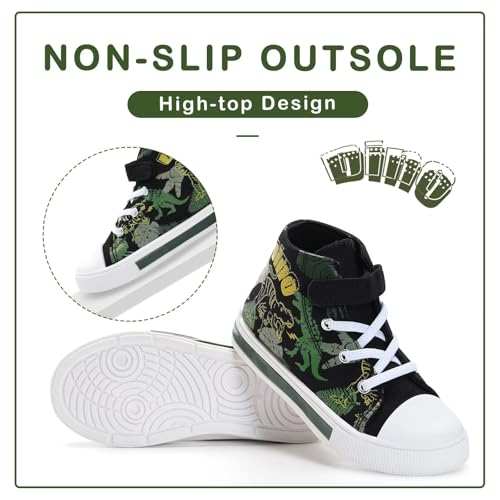 EUXTERPA Kids Toddler Sneakers Light Up Flashing Shoes Boys Easy Fasten High Top Walking Canvas Sneaker, Green Dinosaur, Little Kid Size 12