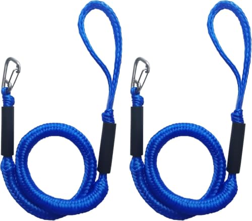 ZRSCHYG Bungee Dock Lines for Boats Single Hook Heavy-Duty Elastic Anchor Rope Secure Boat Dock Lines Potoon Mooring & PWC Tie Downs (2-Pack Blue 4 FT)