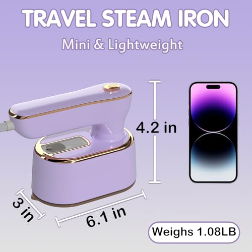Image of Travel Steamer Iron for Clothes Mini - Portable Ironing Machine Travel Small Size Portable Steamer Travel College Dorm Home Essentials (Purple)